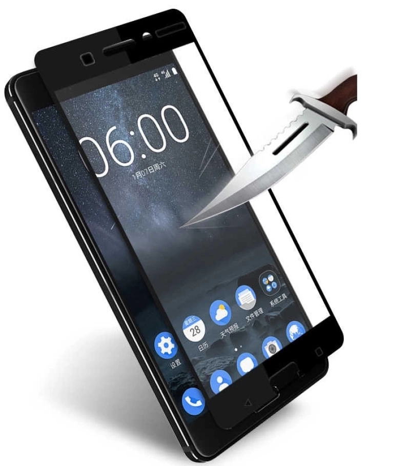 Nokia 6 Zore Ekranı Tam Kaplayan Düz Cam Koruyucu