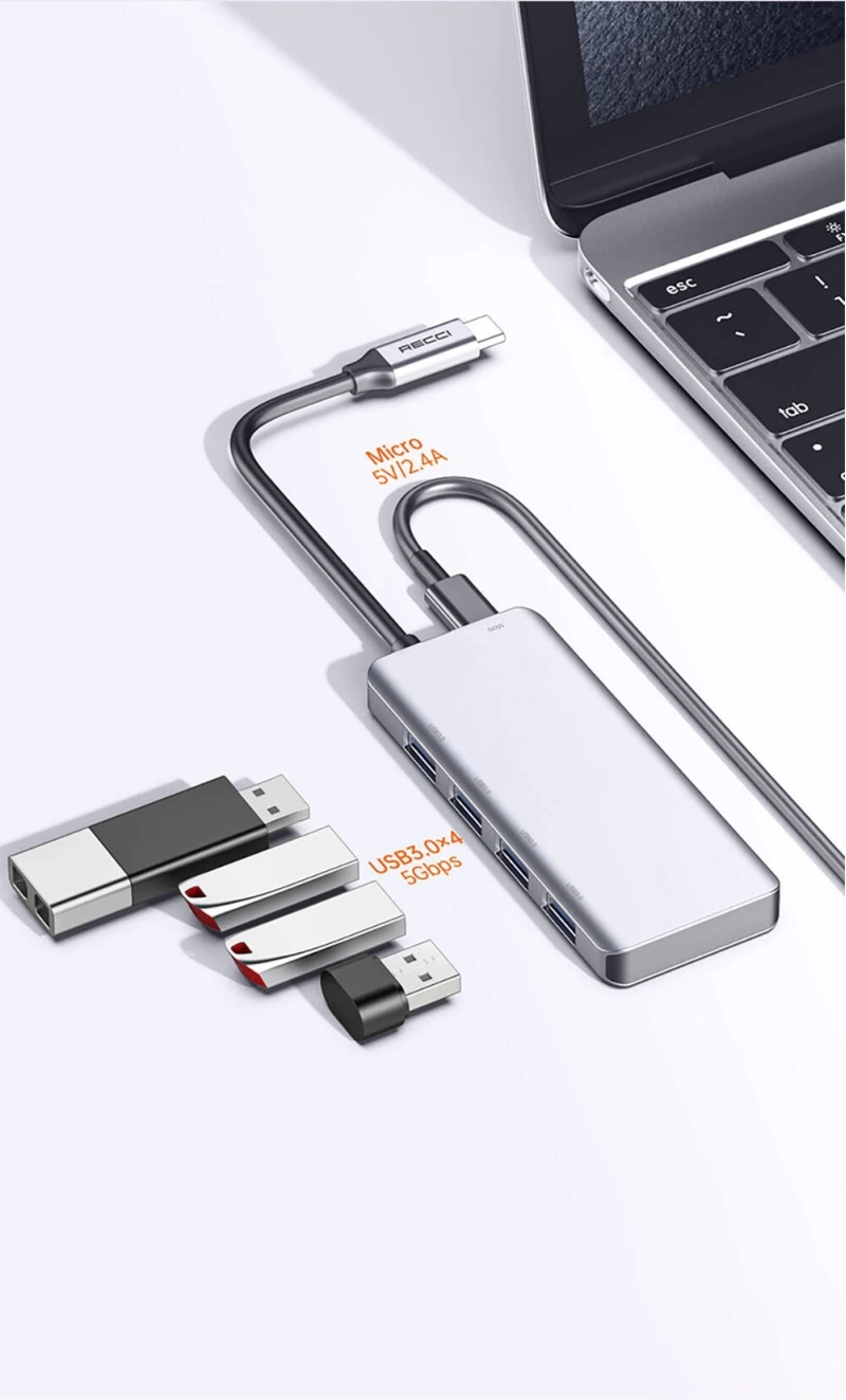 More TR Recci RH06 Type-C to 4 USB3.0 + Micro Bağlantı Özellikli 5in1 USB Çoğaltıcı Hub