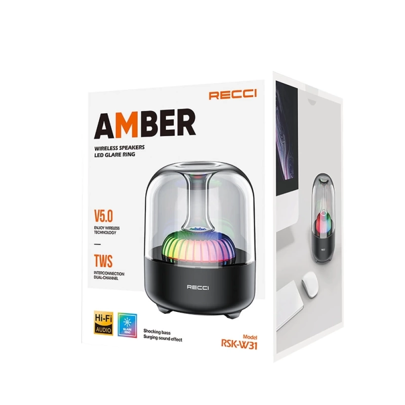More TR Recci RSK-W31 Amber Serisi FM/TF/AUX Hi-Fi RGB Işıklı Wireless Bluetooth 5.0 Speaker Hoparlör 5W 500mAh