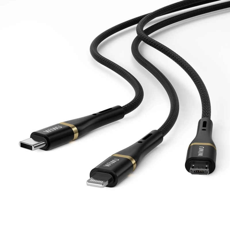 Wiwu Wi-C024 Elite Serisi 3in1 Type-C to Lightning – Type-C – Micro USB Ultra Hızlı Şarj Kablosu 100W 1.2M