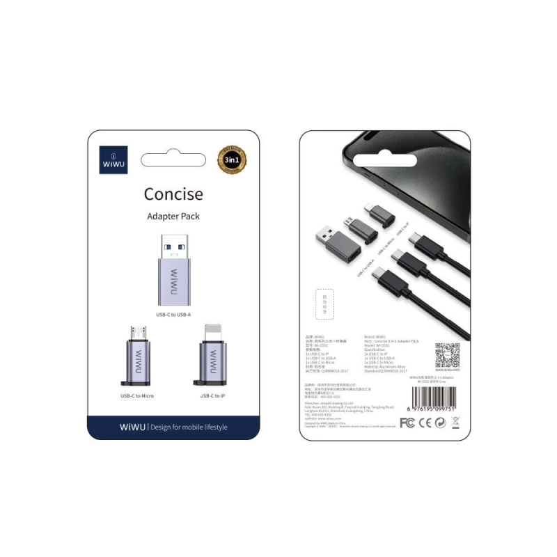 Wiwu Wi-C031 Concise Serisi 3in1 Type-C to USB-A/Micro Usb/Lightning Adaptör Paketi