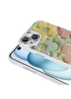Apple iPhone 15 Kılıf Çiçek Desenli Parlak Taşlı Sert Silikon Zore Garden Kapak