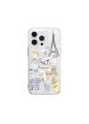 Apple iPhone 15 Pro Max Kılıf Magsafe Şarj Özellikli Çizim Desenli Şok Önleyicili Şeffaf Lisanslı Switcheasy City-M Paris Kapak