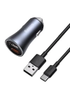 Baseus Golden Contactor Pro 40W Çift USB Hızlı Araç Şarj Başlık + Type-C to USB 5A Şarj Kablosu 1m