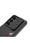 More TR Galaxy Z Fold 5 Suni Deri Arka Yüzey Sürgülü Kamera Korumalı Zore Kartlıklı Kıpta Silikon Kapak