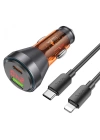 HOCO NZ12B Unimpeded PD48W USB + Type-C Araç Çakmaklı Hızlı Şarj Aleti + Type-C to iPhone Kablo