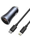 More TR Baseus Golden Contactor Pro 40W USB Type-C Dual Hızlı Araç Şarj Başlık + Type-C to Lightning iPhone