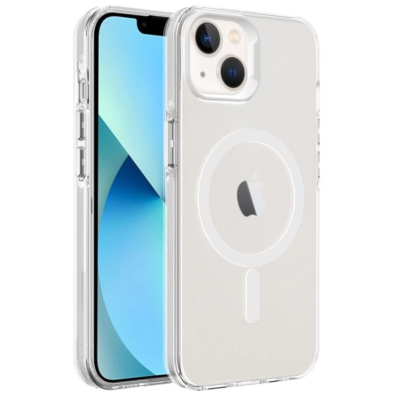 More TR Apple iPhone 13 Kılıf Zore Magsafe Şarj Özellikli Buzlu Transparan C-Pro Sert Kapak