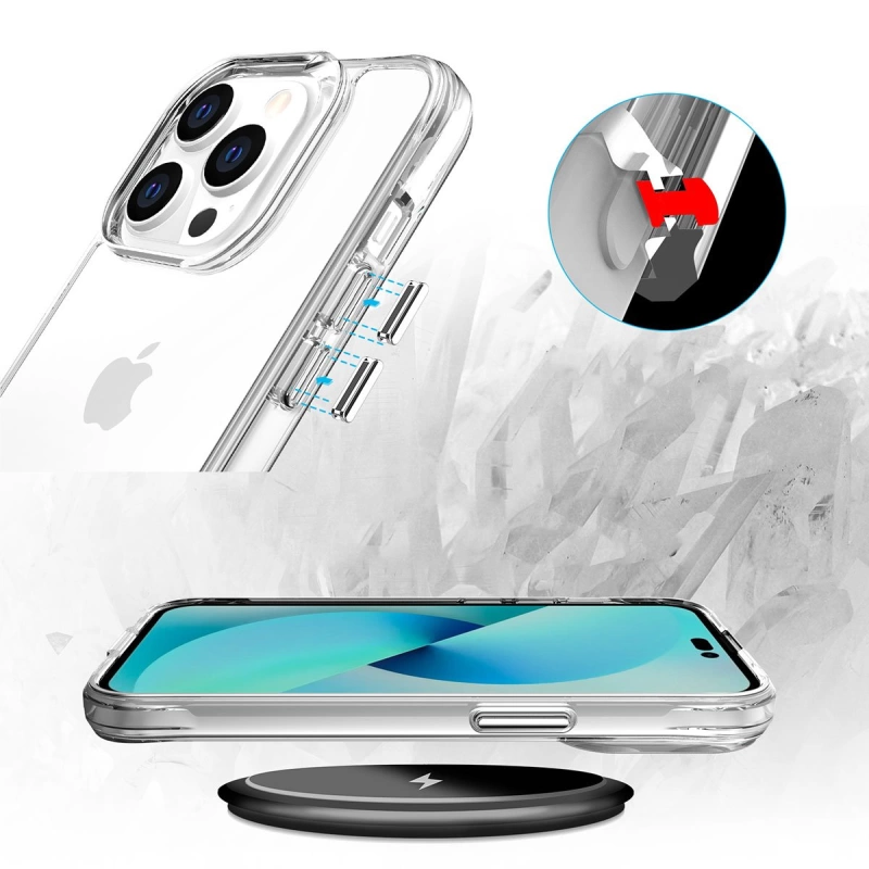 More TR Apple iPhone 13 Pro Max Kılıf Zore Şeffaf Ultra İnce Airbag Tasarımlı Okka Kapak