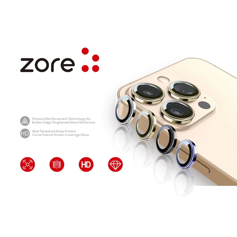 More TR Apple iPhone 15 Pro Max Zore CL-12 Premium Safir Parmak İzi Bırakmayan Anti-Reflective Kamera Lens Koruyucu