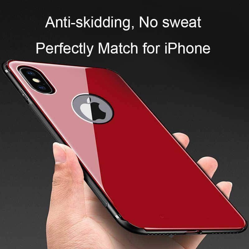 Apple iPhone X Kılıf Zore Düz Renkli Ebruli Cam Kapak