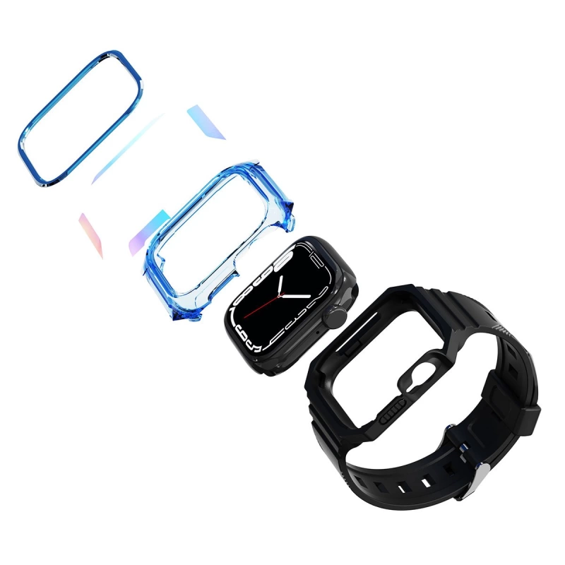Apple Watch 44mm Zore KRD-88 Sert PC Kasa Koruyuculu Silikon Kordon