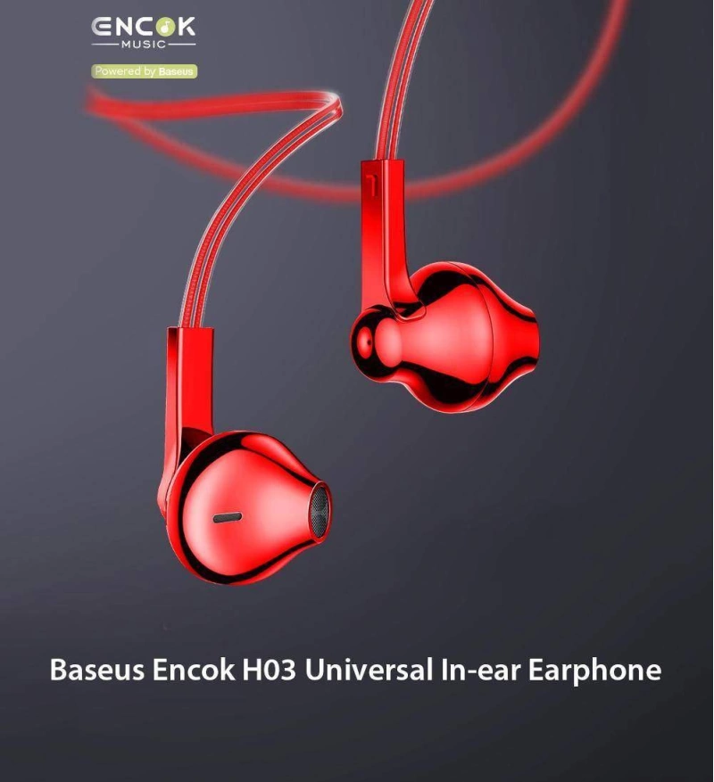 Baseus Encok H03 Stereo Bass 3.5mm Jack Hifi Kablolu Kulaklık - Kırmızı