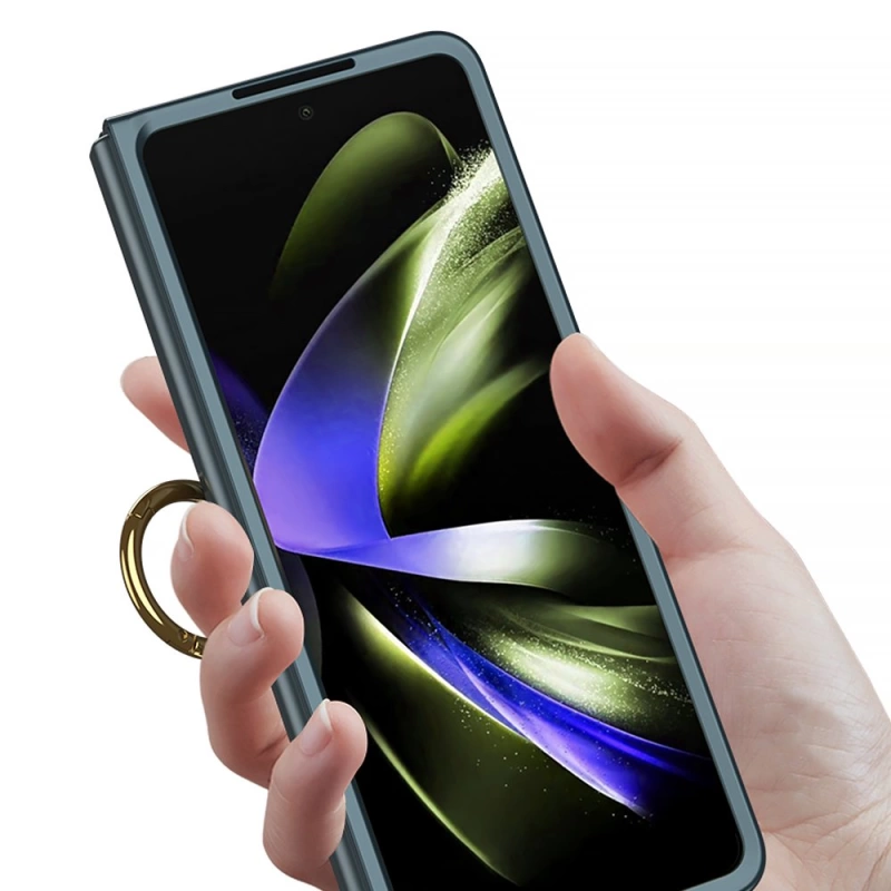 More TR Galaxy Z Fold 5 Kılıf Zore Kıpta Yüzüklü Flip Sert Kapak