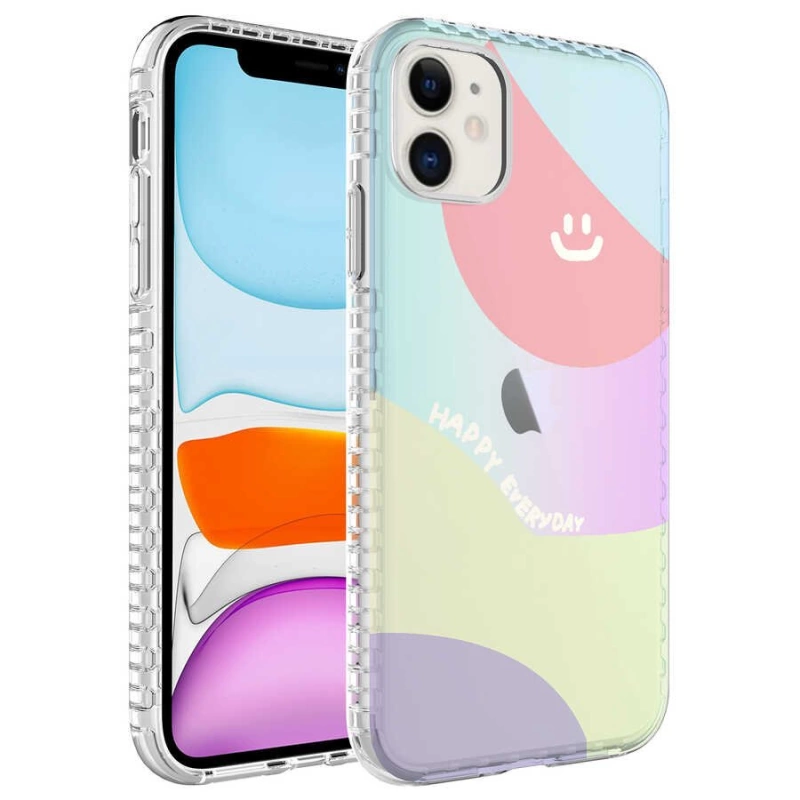 More TR Apple iPhone 11 Kılıf Airbag Kenarlı Renkli Desenli Silikon Zore Elegans Kapak