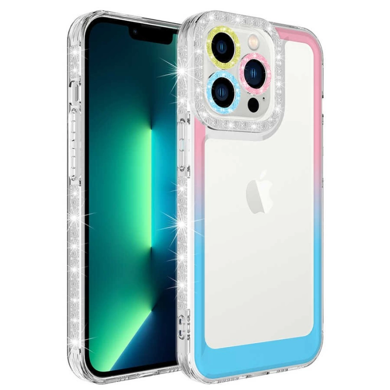 More TR Apple iPhone 13 Pro Max Kılıf Simli ve Renk Geçiş Tasarımlı Lens Korumalı Zore Park Kapak