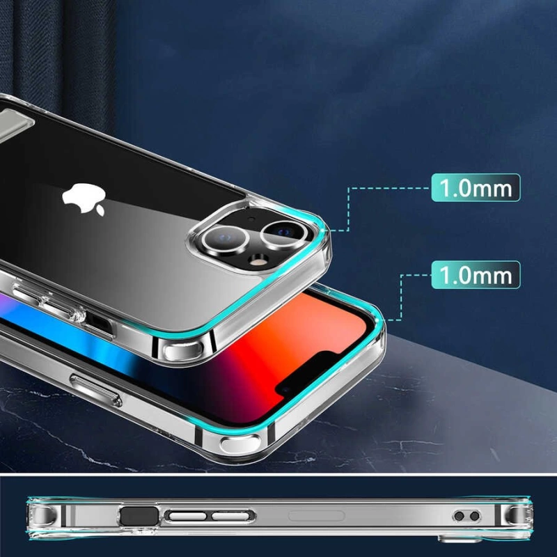 More TR Apple iPhone 14 Plus Kılıf Standlı Şeffaf Silikon Zore L-Stand Kapak
