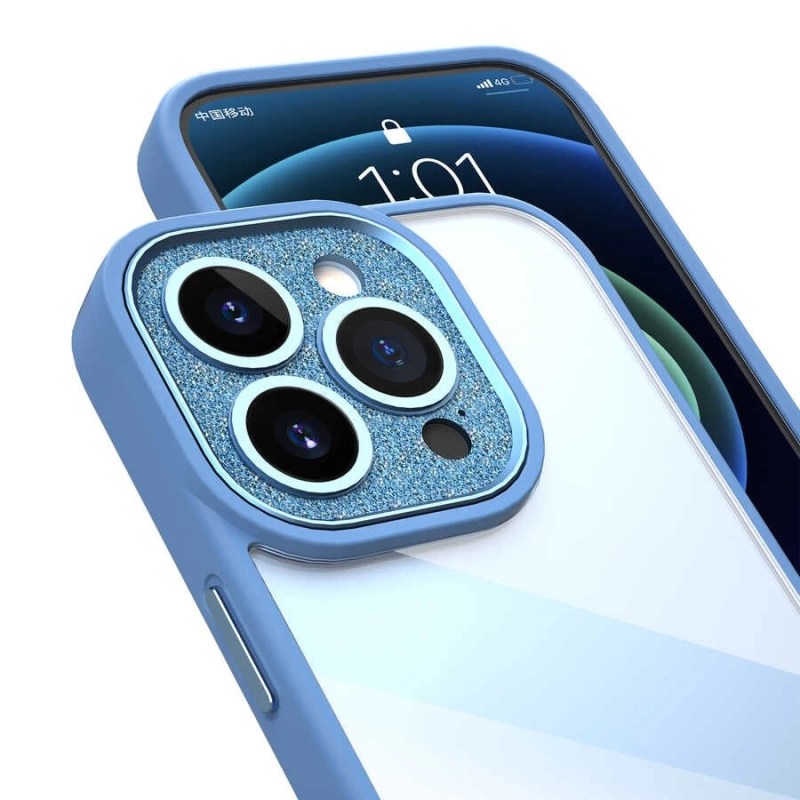More TR Apple iPhone 14 Pro Kılıf ​​​​​Wiwu GCC-105 Lens Korumalı Renkli Kenar Arkası Şeffaf Multicolor Kapak