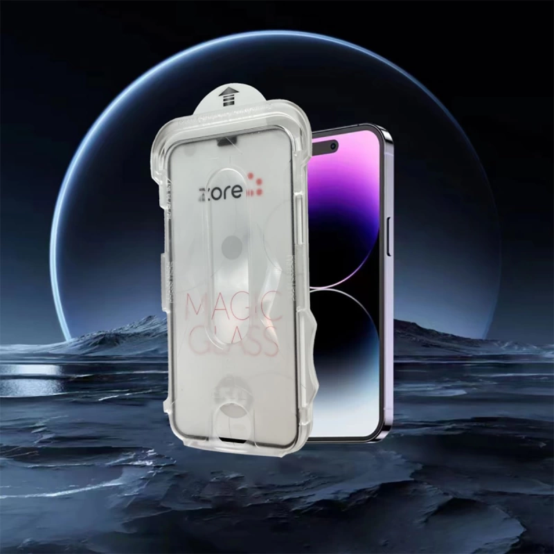 More TR Apple iPhone 14 Pro Max Zore Kolay Uygulama Aparatlı 5D Magic Glass Cam Ekran Koruyucu