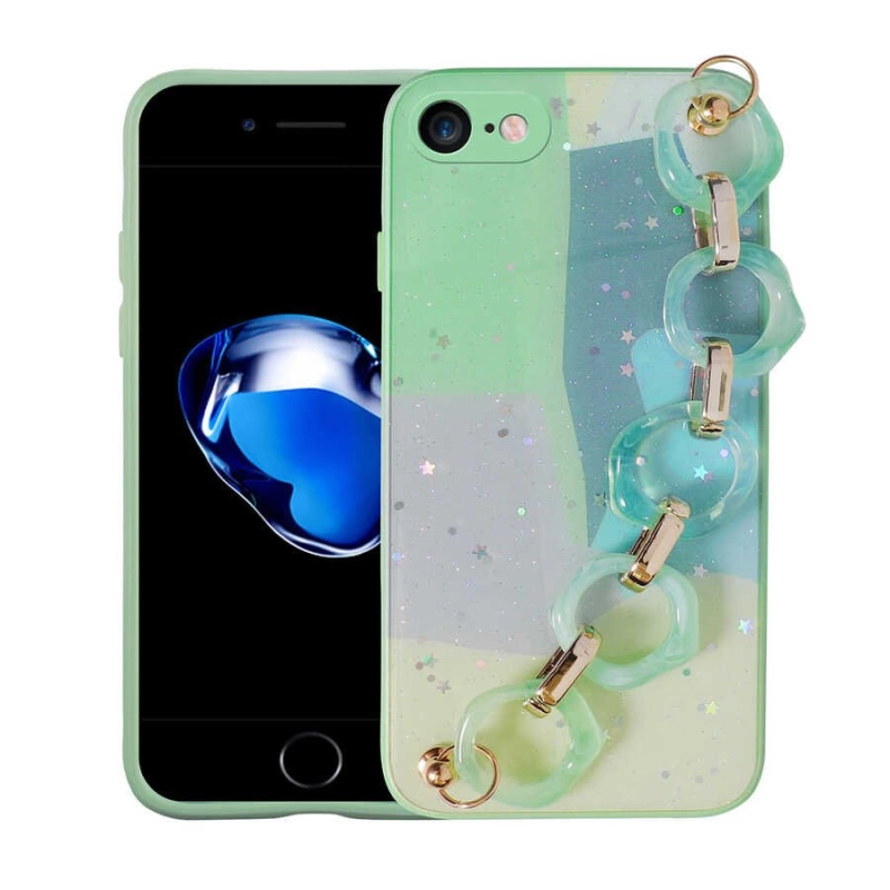 More TR Apple iPhone 7 Kılıf Simli Desenli El Askılı Tutacaklı Zore Elsa Silikon Kapak