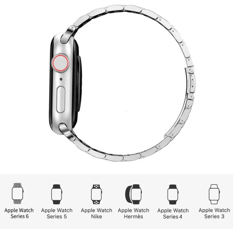 More TR Apple Watch Ultra 49mm Kordon Wiwu Ultra Thin Steel Belt Three Beads Metal Strap Kayış