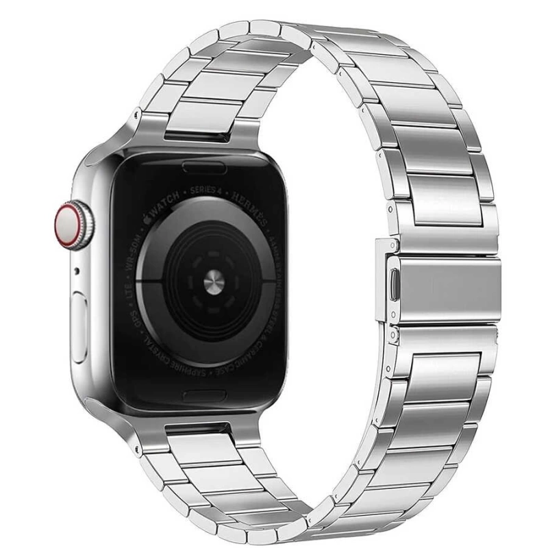 More TR Apple Watch Ultra 49mm Kordon Wiwu Ultra Thin Steel Belt Three Beads Metal Strap Kayış