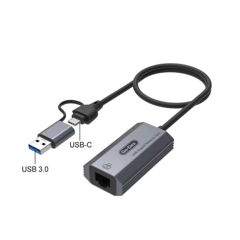 More TR Go Des GD-6836 RJ45 to Type-C ve USB-A Gigabit Ethernet Dönüştürücü Kablo 1000Mbps 50cm