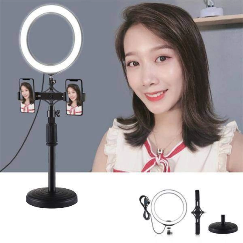 More TR PULUZ Çift Telefon tutucu 12CM Led Işık Stand Youtuber,Canlı Yayın Selfie TikTok Makeup