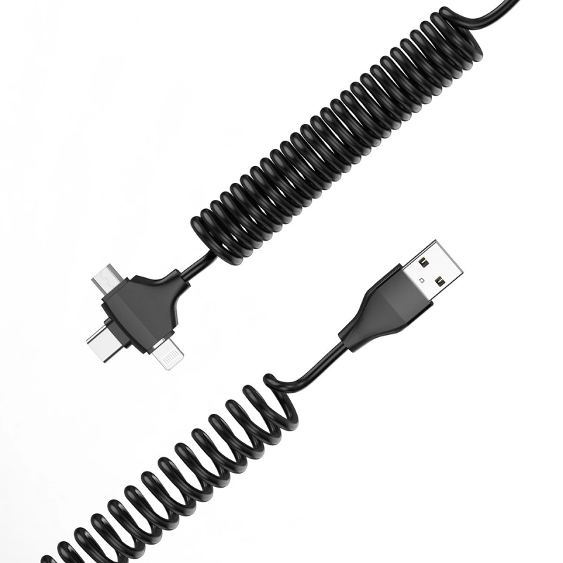 More TR Wiwu Spiral Tasarımlı Micro Type-C ve Lightning 3in1 Spring Spiral Kablo 1m