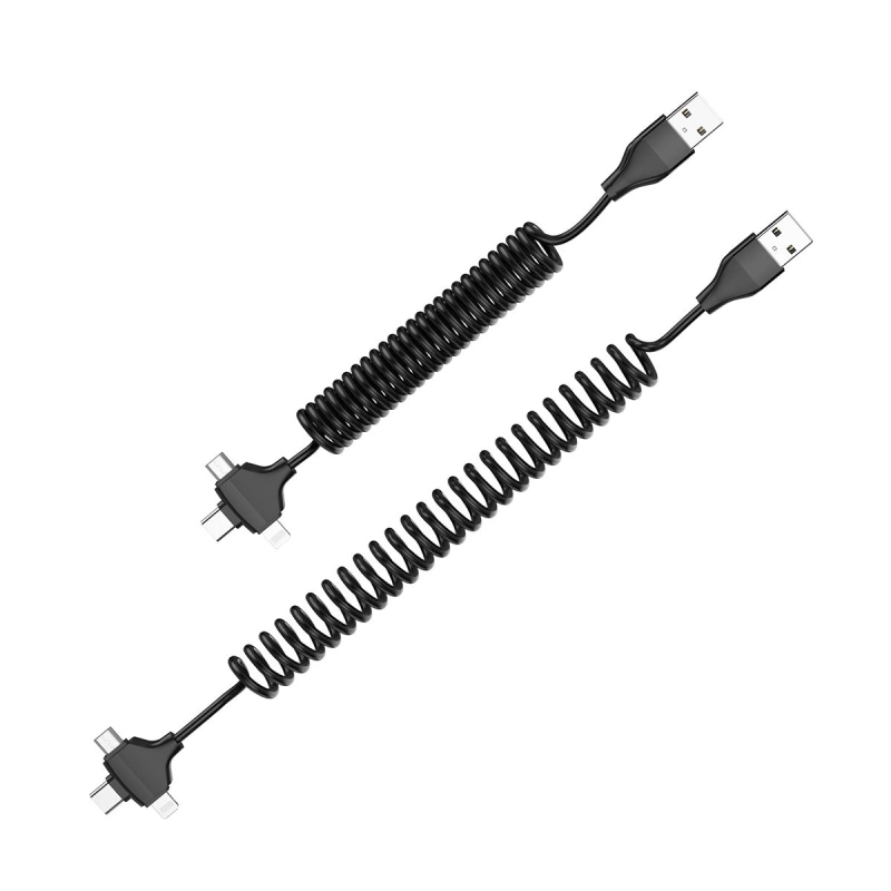 More TR Wiwu Spiral Tasarımlı Micro Type-C ve Lightning 3in1 Spring Spiral Kablo 1m