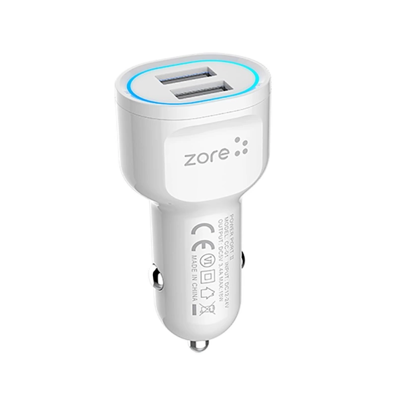 More TR Zore CC-01 Hızlı Şarj Özellikli LED Işıklı Dual USB Araç Şarj Başlığı 18W