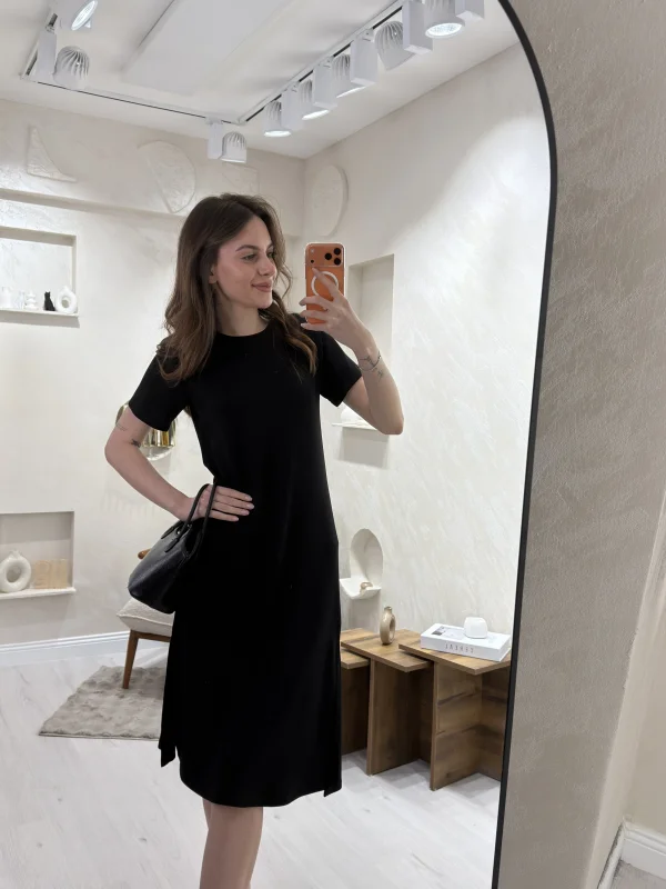 BİSİKLET YAKA MODAL KUMAŞ SALAŞ ELBİSE- SİYAH