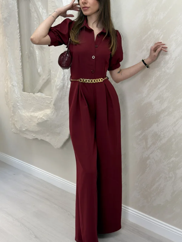 ÖNÜ DÜĞME DETAYLI BALON KOL TULUM- BORDO