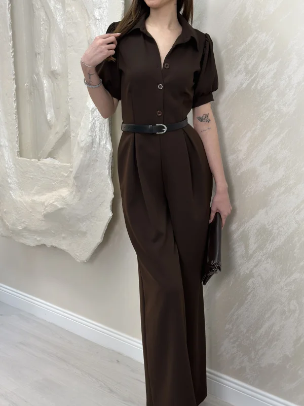 ÖNÜ DÜĞME DETAYLI BALON KOL TULUM- KAHVERENGİ