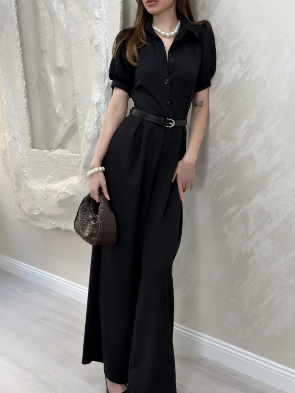 ÖNÜ DÜĞME DETAYLI BALON KOL TULUM- SİYAH