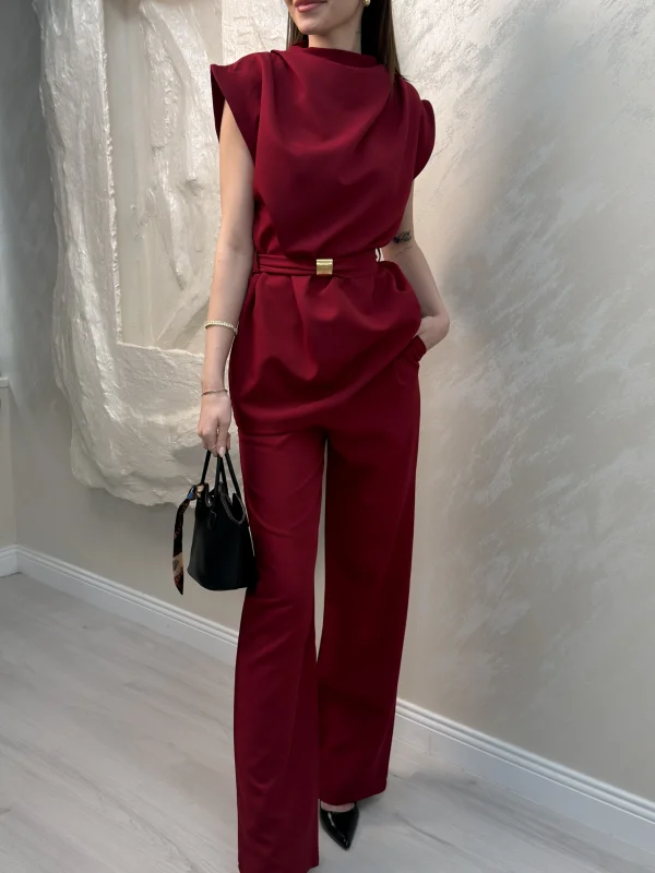 BROŞ KUŞAKLI VATKALI TAKIM- BORDO