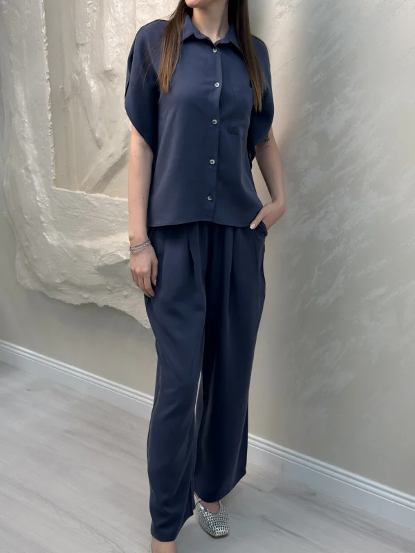 MAVİ TENSEL GÖMLEK PANTOLON TAKIM