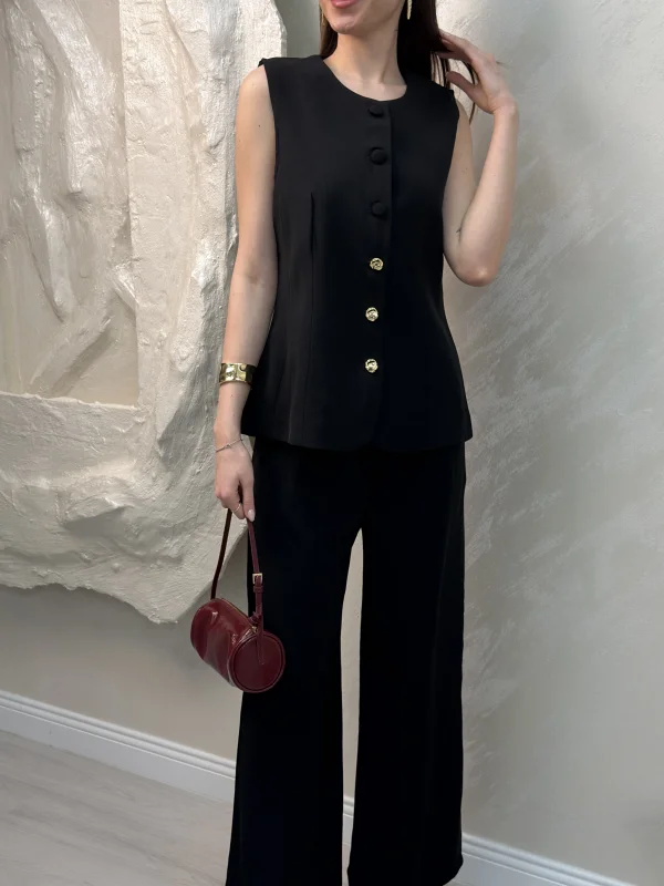 DÜĞMELİ SIFIR KOL TAKIM- SİYAH