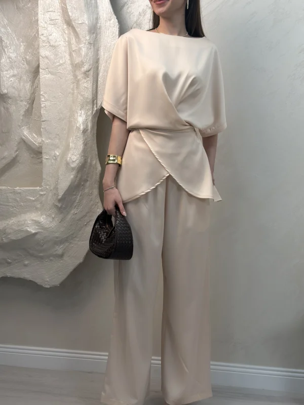 BELDEN BAĞLAMALI SATEN TAKIM- BEJ