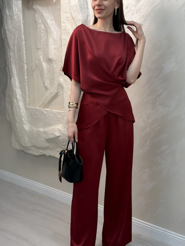 BELDEN BAĞLAMALI SATEN TAKIM- BORDO