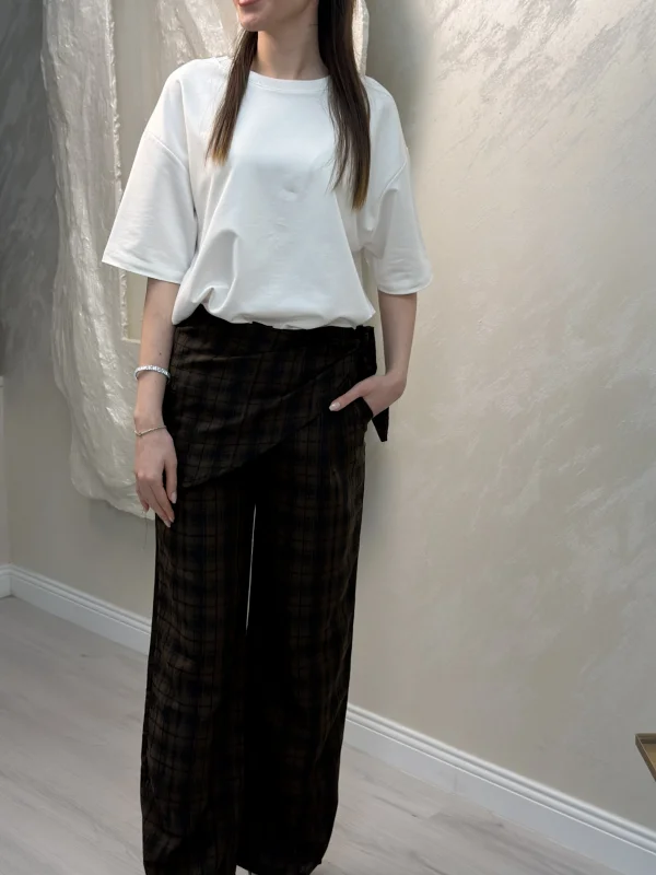 MUADİL EKOSE DETAYLI BAĞLAMALI PANTOLON- SİYAH