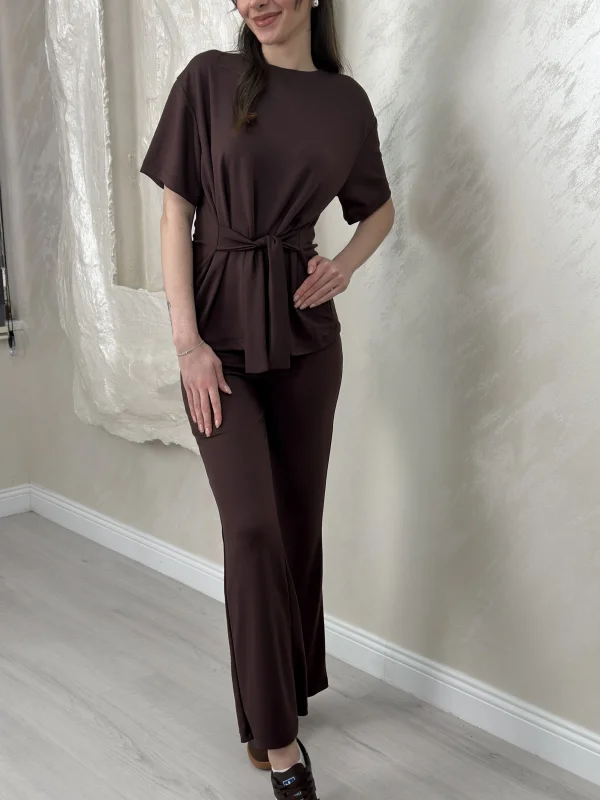 ÇİFT TARAF BAĞLAMALI MODAL TAKIM- KAHVERENGİ