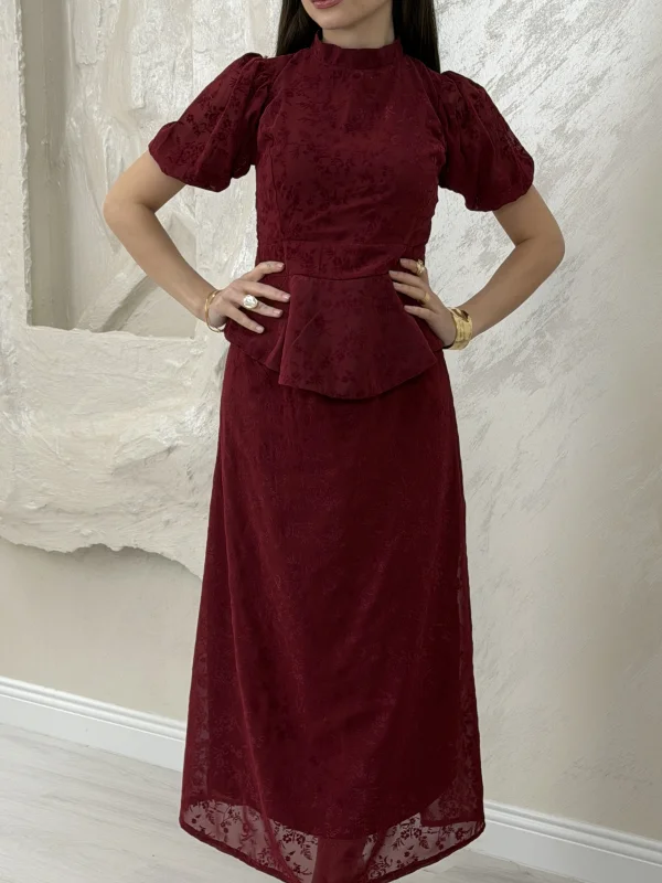 BELİ LASTİKLİ BASKILI ETEKLİ TAKIM- BORDO