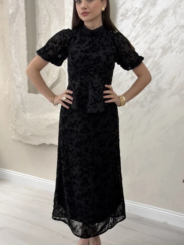 BELİ LASTİKLİ BASKILI ETEKLİ TAKIM- SİYAH