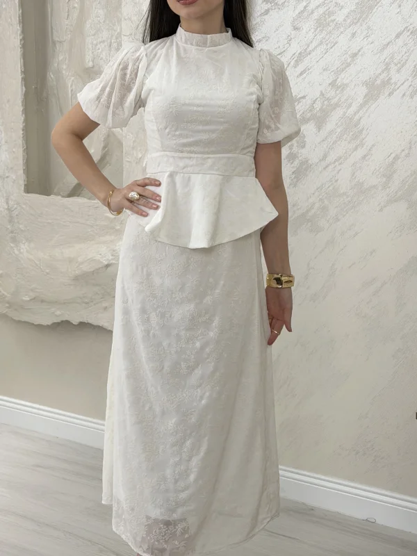 BELİ LASTİKLİ BASKILI ETEKLİ TAKIM- BEYAZ