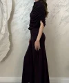 DRAPE DETAYLI DAVET ELBİSESİ-MÜRDÜM