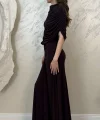 DRAPE DETAYLI DAVET ELBİSESİ-MÜRDÜM
