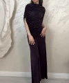 DRAPE DETAYLI DAVET ELBİSESİ-MÜRDÜM