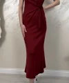 BELİ BAĞLAMALI MODAL KUMAŞ ELBİSE- BORDO