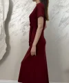 BELİ BAĞLAMALI MODAL KUMAŞ ELBİSE- BORDO